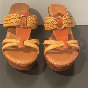Italian Shoemakers Natural and Tan Wedge Sandals. Size 6 1/2